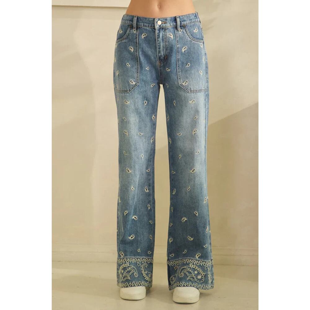 "Bandana" Paisley Edge Straight Leg Jeans